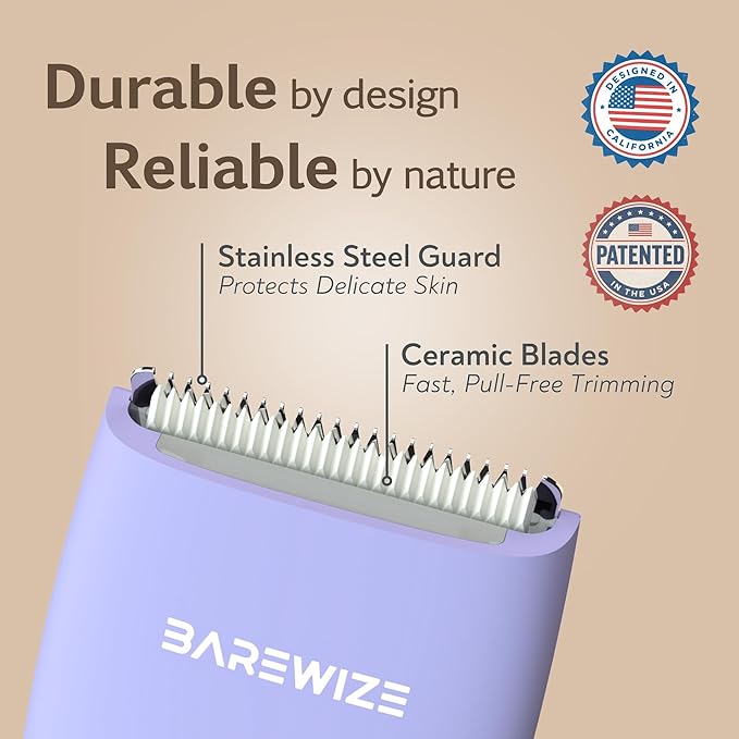 Bikini Trimmer for Women, Pubic Hair Trimmer, Waterproof, USB-C Rechargeable, LED Light, Replaceable Blade, Electric Razors for Women, Electric Lady Shaver (Amethyst Purple)