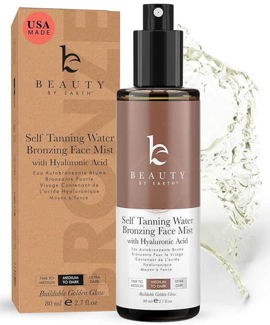 Bronzing Face Tanner Spray Mist, Sunless Face Tanning Water, USA Made with Natural & Organic Ingredients