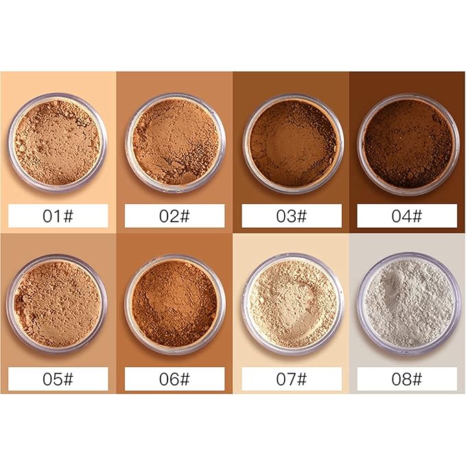 MAEPEOR Matte Setting Loose Powder 8 Colors Smooth and Lightweight Face Powder for Brightening and Setting Makeup with Face Puff (07 Flesh)