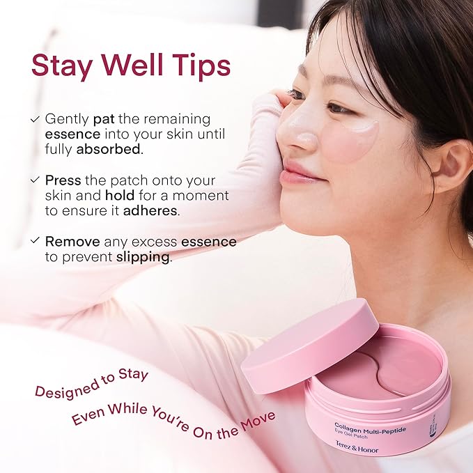 TEREZ & HONOR Peptide Collagen Under Eye Patches - 60 Korean Firming, Glowing & Hydrating Hydrogel Mask for Puffy Eyes, Dark Circles, Wrinkles, Fine Lines, Undereye Bags - Anti-Aging Eye Gel Pads