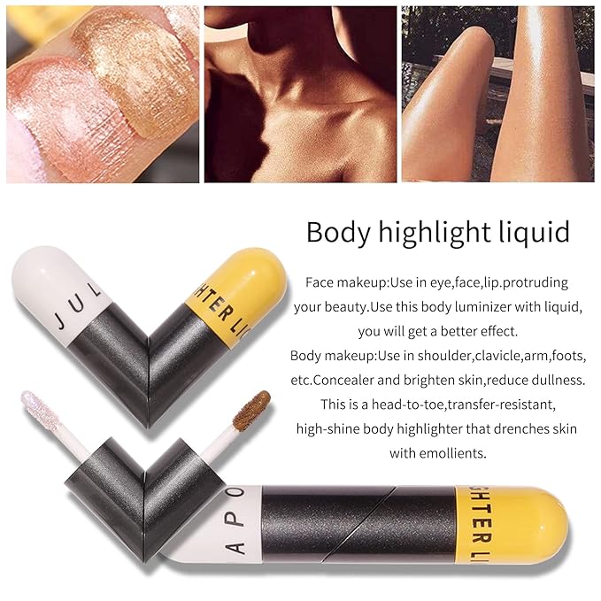 AKARY Liquid Highlighter Makeup for Face Body, Contour Foundation Illuminator Boom Stick, Two-color Highlight Shade Longwear Shimmer Glow Makeup, Valentine's Day gift (03 Rose Gold + Warm Brown)