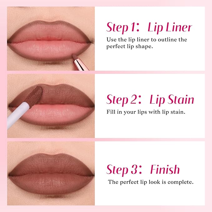 2-IN-1 Lip Liner and Lip Stain, High Pigmented Long Lasting Velvet Lip Tint, Well-Defined Lipliner, Weightless Waterproof Not Animal Tested, Matte Finish Makeup