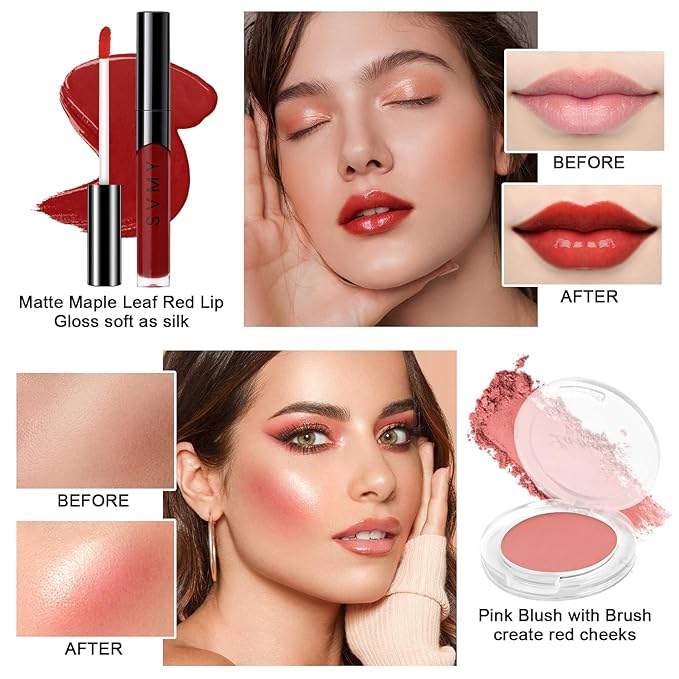 Makeup Kit for Teens Girls, Makeup Present Set for Women, Makeup Full Kit for Beginners, Mini Makeup Bundle Include 7 Nude colors Matte & Shimmer Pigmented Eyeshadow Palette, Eyebrow Powder