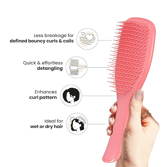 Tangle Teezer Ultimate Detangler Curly Hair Brush, Dry & Wet Hairbrush, Reduces Frizz & Breakage, for 3C to 4C Curly Hair Types, Coral Pink