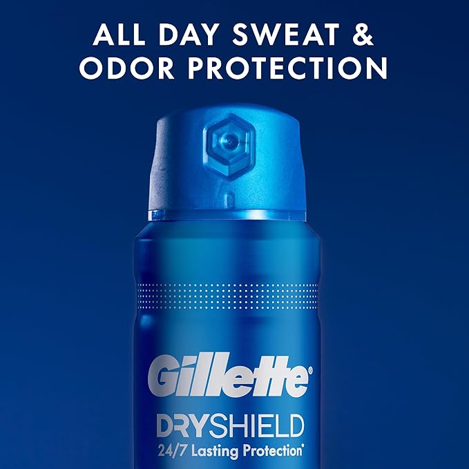 Gillette Dry Spray Antiperspirant and Deodorant for Men, 24/7 Sweat & Odor Protection, Anti-White Mark Technology, Power Rush Scent, 4.3 oz (Pack of 3)