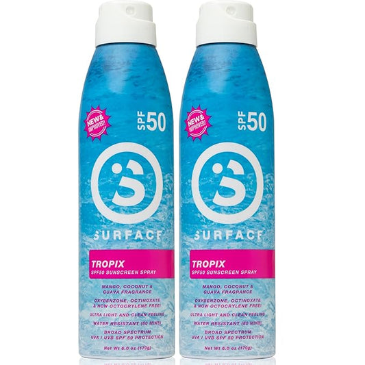 Surface TROPIX Sheer Touch Spray Sunscreen, Water Resistant, UVA/UVB Broad Spectrum, Fast Drying Protection, PABA Free - 6oz - SPF 50-2 PACK