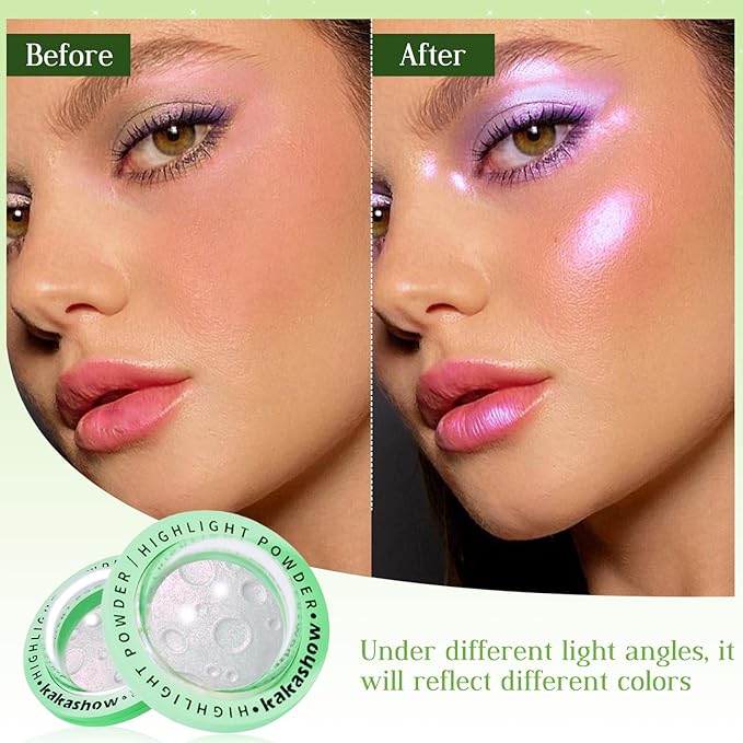 Highlighter Palette, Chameleon Face Shimmer Blush Makeup, Multichrome Glitter Holographic Iridescent Purple Sparkle, Rainbow Color Shifting Eyeshadow Cheek Contour Highlight Creamy Powder Pallet