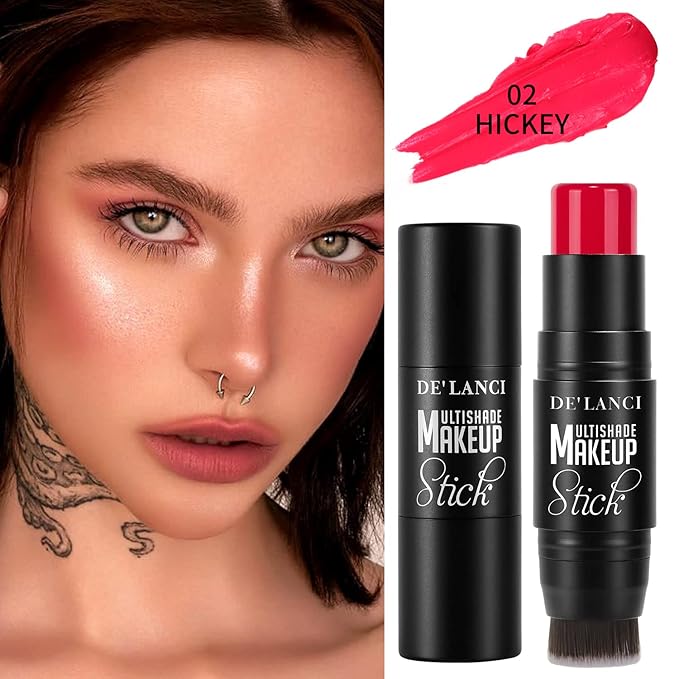 Creamy Blush Stick With Brush for Mature Skin/Lip/Eyes,Lightweight Luxuriously Blendable Rose Color Matte Multi Blush Stick for All Ages, Long Lasting Waterproof Cream Blush for Cheeks/Face #2