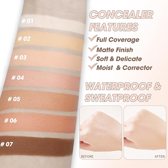 Cream Concealer Full Coverage Makeup, Matte Color Correcting (#07 DEEP)