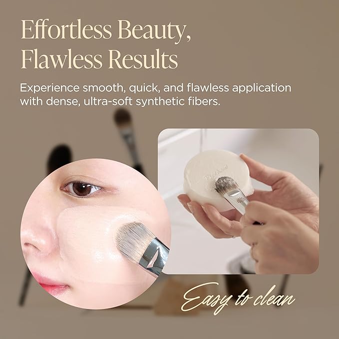 Piccasso FB17 Foundation Brush – Soft Makeup Brush for Liquid & Cream Foundation, Curved Bristles for Smooth and Flawless Face Makeup, Professional Tool for Base Layering, Korean Beauty Essential