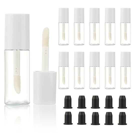 COSIDEA 10pcs 3ml empty lip gloss tubes with wand 0.1OZ Round mini White lipgloss tube container for DIY cosmetics packing