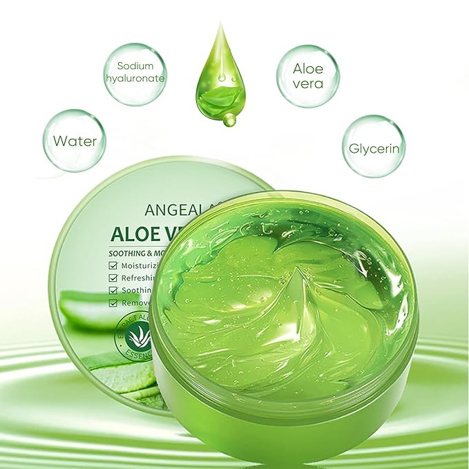 Organic Aloe Vera Gel for Face & Body Made within 12 Hours of Harvest, 98% Pure Aloe Vera Gel for Skin, Scalp, & Hair, Soothing Aloe Face Moisturizer,Multipurpose Skin Care（10oz）
