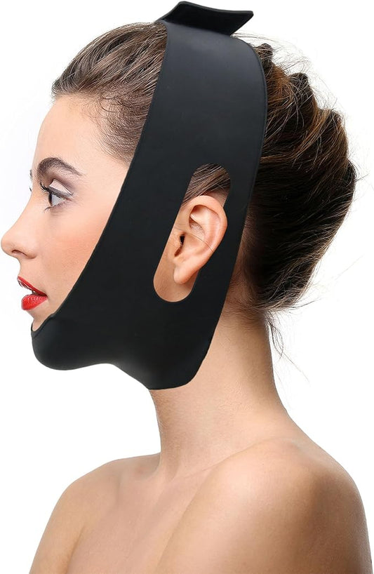 Post Surgical Chin Strap for Women，Anti Snoring Chin Strap，Chin Lipo Compression Garment，Lipo Post Chin Strap，Reusable Silicone Chin Strap (Black)