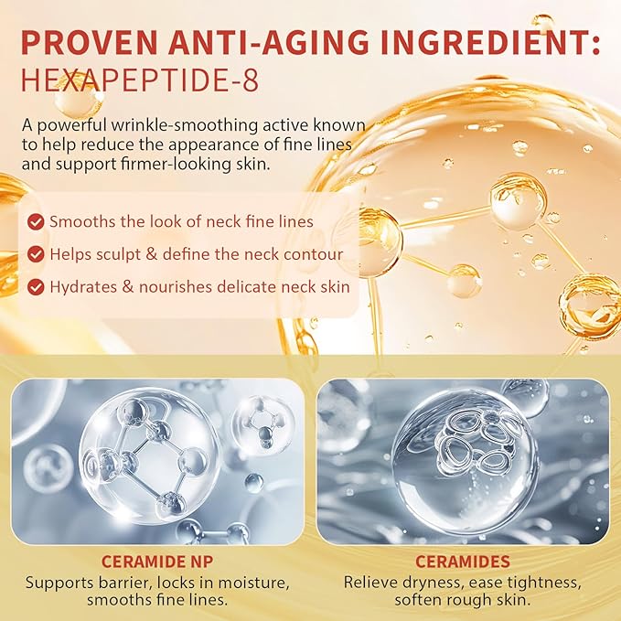 AH-8 Firming Neck Cream with Roller - Neck and Chest Firming Cream to Lift, Tighten & Smooth Sagging Skin, Reduce Wrinkles & Hydrate for Youthful Neck, 4.23 Fl Oz