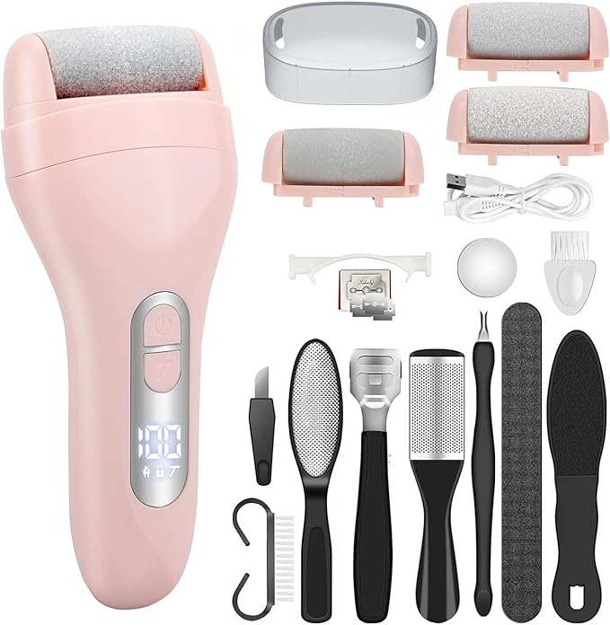 Callus Remover for Feet - with Larger Grinding Head, Electric Portable Pedicure Kit Foot File Callus Remover, Rechargeable Waterproof Foot File for Foot Care Deadskin Remover LCD Display-Pink