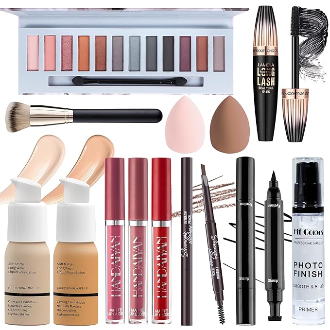 Makeup Set for Women Full Kit, Multipurpose Women’s Makeup Sets, Includes Eyeshadow Palette, Foundation Face Primer, Liquid Lipstick, Eyebrow Pencil Eyeliner Mascara, Makeup Brush