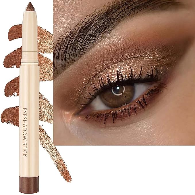 Brown Eyeshadow Stick, Smooth Cream Shimmer Eyeshadow Pencil, Waterproof Long Lasting High Pigmented Hypoallergenic Eye Shadow Highlighter Stick Create Multi-Dimension Eyes Look(16# Brown Shimmer)