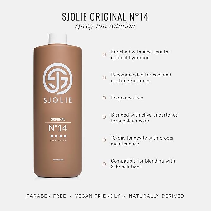 SJOLIE Spray Tan Solution - No. 14 - Dark Depth Tanning Spray | Hydrating Sunless Tanner for Long Lasting, Dark Bronze Finish (32oz)