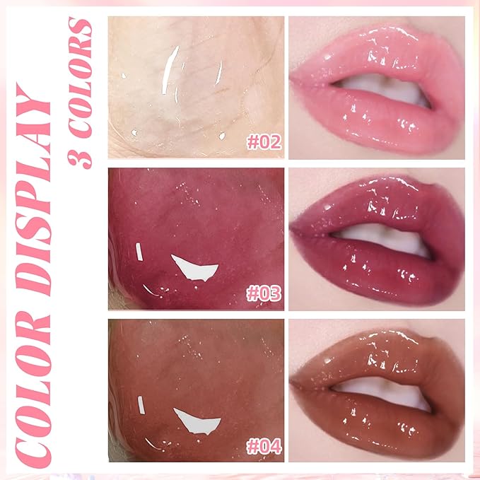 3 Colors Lip Glow Oil Set, Big Brush Glow