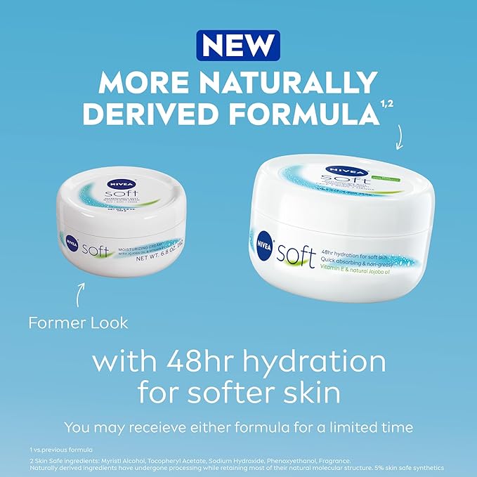 Nivea Soft Refreshingly Moisturizing Face, Body and Hand Cream, 3 Pack of 6.8 Oz Jars