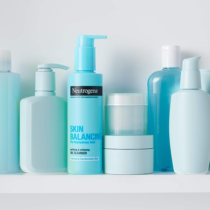 Neutrogena Skin Balancing Purifying Gel Cleanser with 2% Polyhydroxy Acid (PHA), Softening Face Wash for Normal & Combo Skin, Paraben-Free, Soap-Free, Sulfate-Free, 6.3 oz