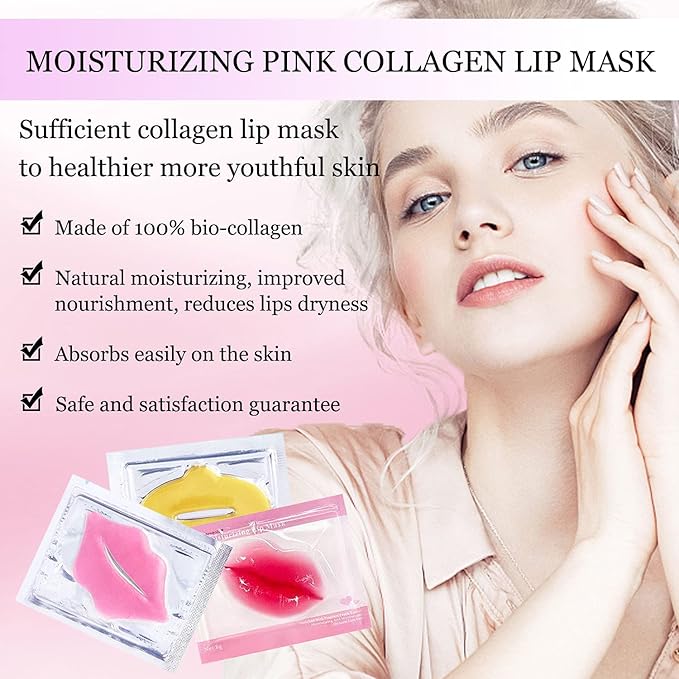 30 pieces of Moisturizing Collagen Crystal Lip Mask - Anti-Ageing & Anti Chapped, Reduce lip Wrinkles, Fade Lip Color, Make Skin Smooth And Firm Collagen Lip Pieces (Pink)