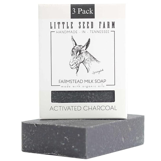 Little Seed Farm Organic Goat’s Milk Soap – 3 Pack of Activated Charcoal Facial and Body Bars – Handmade and Cruelty Free – Detoxifying and Deep Cleaning – Unscented for Sensitive Skin, Net Wt. 4.75oz