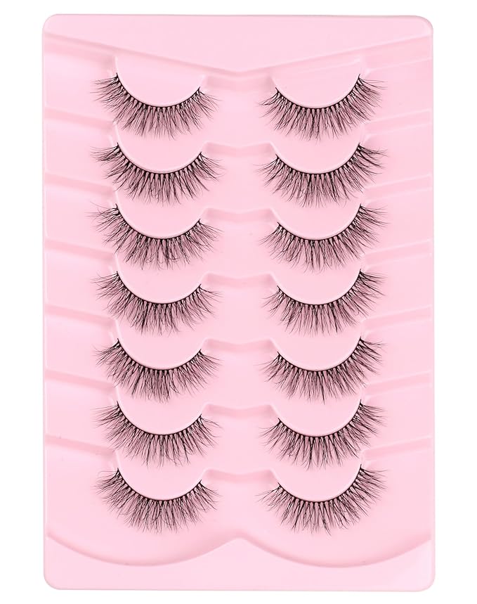 Natural Lashes Wispy False Eyelashes Natural Fake Lashes Fluffy Mink Lashes Short Strip Lashes Pack 7 Pairs