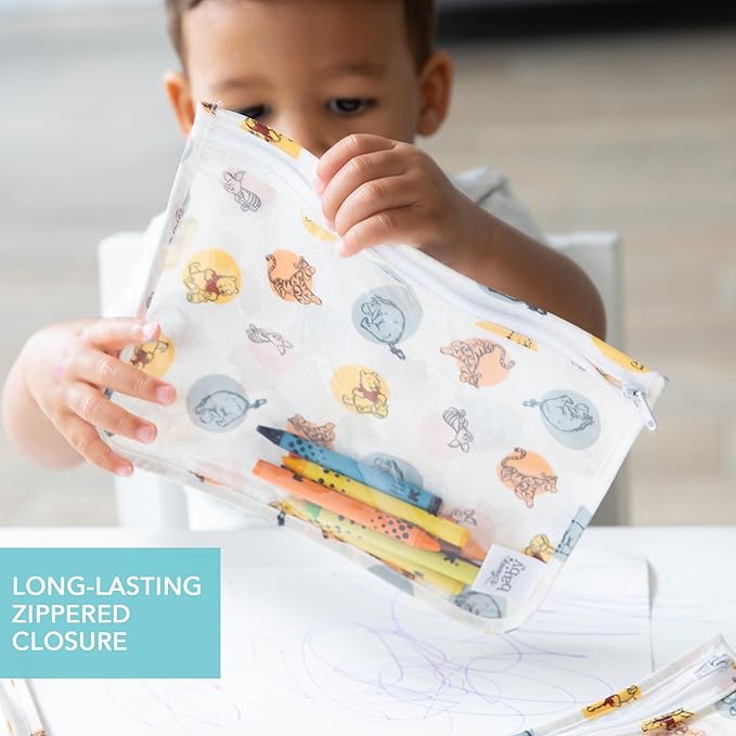 Bumkins Disney Travel Bag, Toiletry, TSA Approved Pouch, Zip Bag, Quart Size Airline Compliant, Clear-Sided, Baby, Diaper Bag Organization, Accessories, Packing, Set of 3 Sizes, Winnie the Pooh