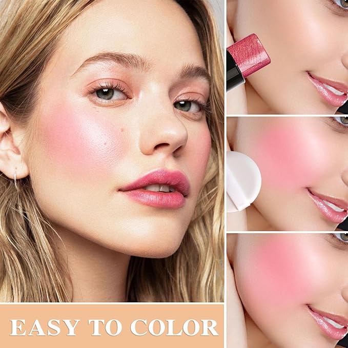 Cream Blush Stick with Brush,Waterproof Multi Cream Blush Skin F3