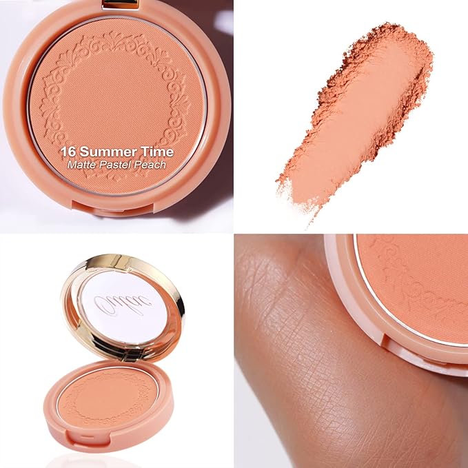 OULAC Blush Makeup Fair Skin| Highly Pigmented Powery Blush| Natural Matte Glow| Shape & Highlight Face| Cruelty-Free Blush with Rose Oil| 4.8g 16 Summer Time