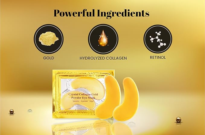 Under Eye Patches (20 Pairs) - Golden Eye Mask with Amino Acid & Collagen, Cooling Eye Care for Wrinkles, Puffy Eyes & Dark Circles, Skincare Treatment for Men & Women