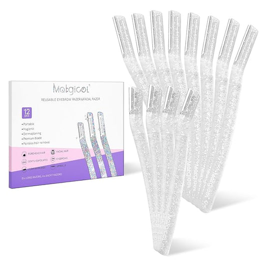 Women’s Dermaplane Razor for Face & Eyebrow - Anti-Cutting Japanese Blades for Eyebrow and Facial Hair Removal, Achieve Silky Skin and Perfect Brows (Transparent, 12 Count)