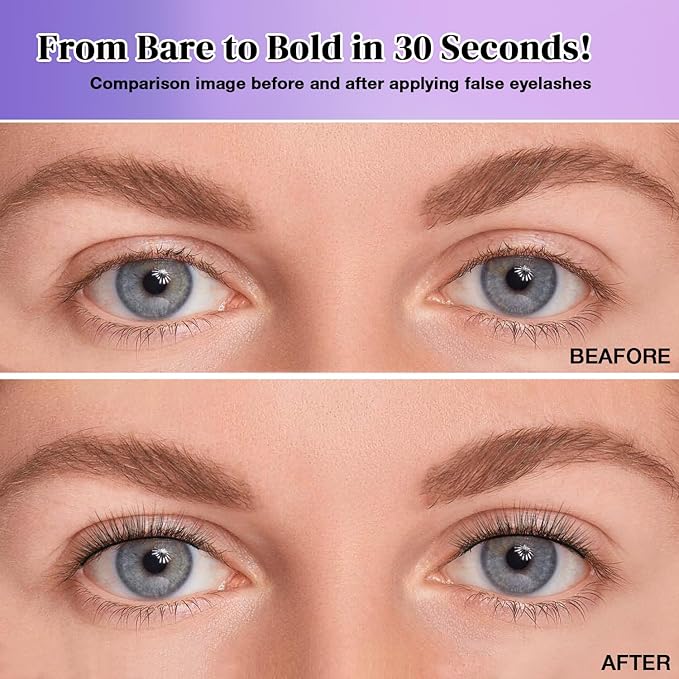 Wispy False Eyelashes Kit With Bond, Seal and Tweezer, 7 Pairs Natural Look Fake Cat Eye Lashes Strips Thin Band Extensions Waterproof Easy Eyelashes for Beginners RQ46