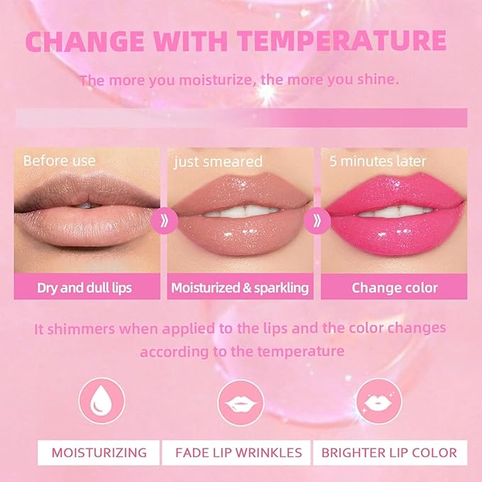 2PCS Color Changing Lip Oil Lip Care，2024 New Magic Black Color Changing Lip Oil and Magic Color Changing Lip Oil PH，Moisturizing Lip Glow Oil Plumping Glimmer Glow Lipstick Non-sticky