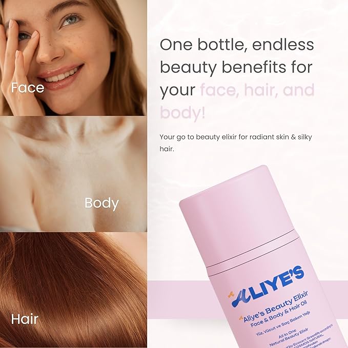 ALIYE'S A Beauty Elixir - All In One - Face & Body & Hair Oil Ecocert/Cosmos Natural Certified, Vegan, Non-GMO, Alcohol - Silicone Paraben Free, Derma