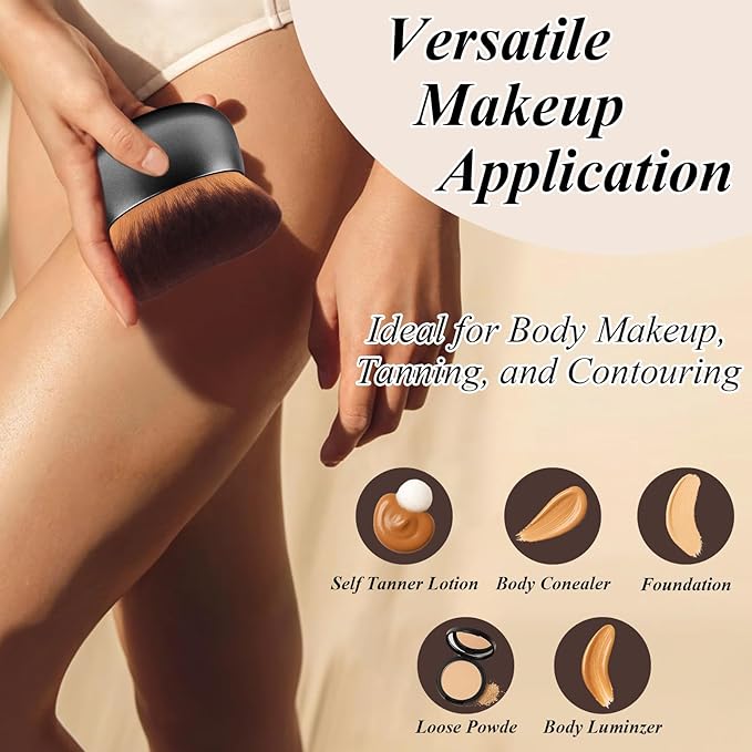 75MM Extra Large Self Tanner Kabuki Makeup Brush – Ultra Soft Dense Vegan Bristles for Body Makeup, Bronzer & Foundation–Applies Tanning Mousse, Lotion & Self Tanner–Black, Wet & Dry