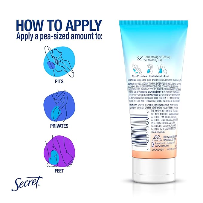 Secret Whole Body Deodorant Cream for Women, Peach & Vanilla Blossom Scent, Aluminum Free Deodorant, 72 HR Odor Protection, 3.0 oz