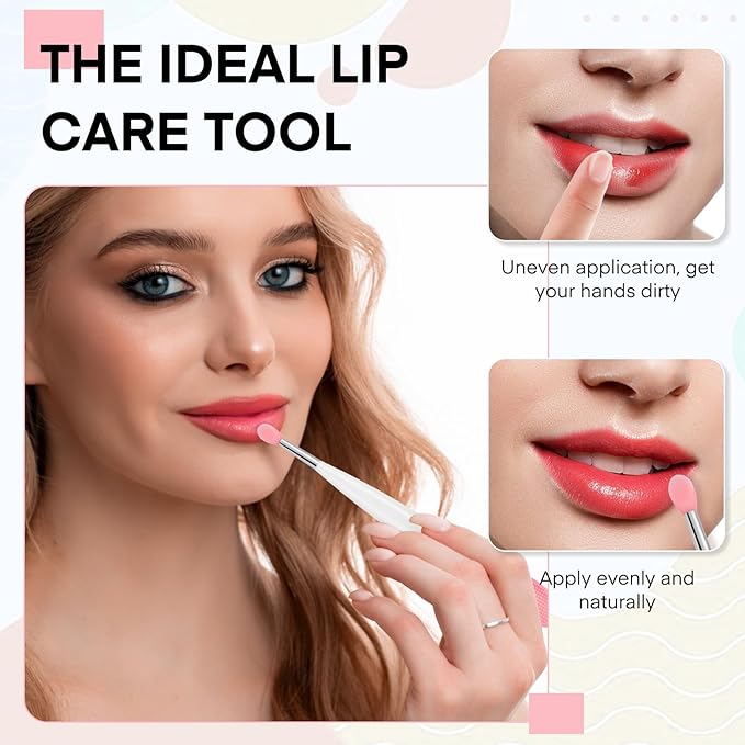 Unaone Lip Scrub Brush - 2 PCS Dual-ended Lip Scrubber Exfoliator and Silicone Lip Brush, 3-in-1 Silicone Lip Scrub Tool Lip Mask Applicator, Gentle Exfoliator & Applicator for Soft