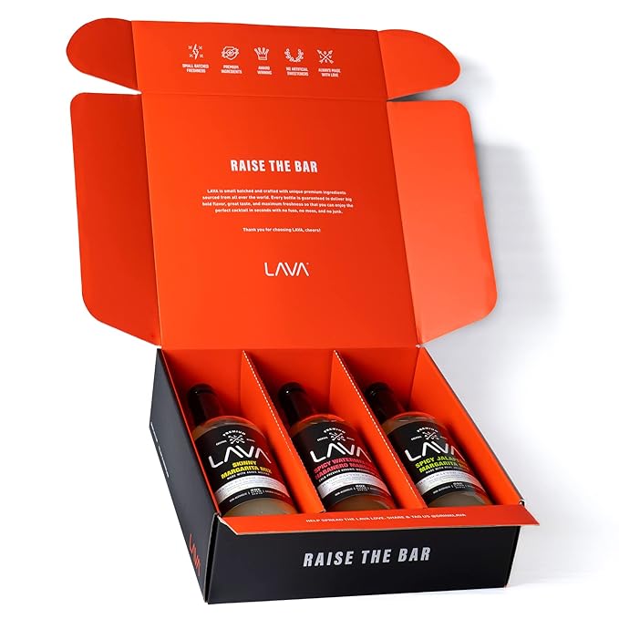 (3 Pack) LAVA Premium Margarita Mix Variety Pack Comes with Spicy Jalapeno, Skinny Margarita, & Spicy Watermelon Habanero, 1-Liter (33.8oz)