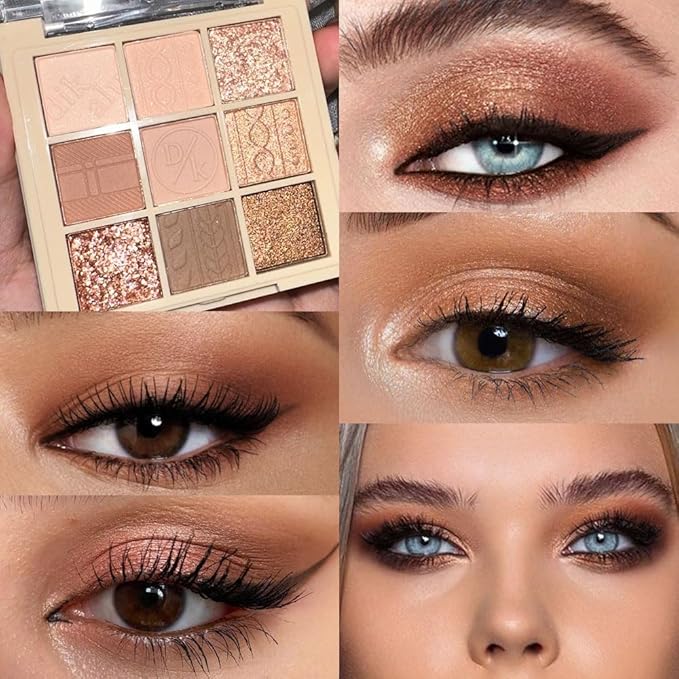 9Colors Neutral Eye Shadow Palette Eyeshadow Kit Nudes,Matte Glitter Natural Neutral Eyeshadow Palettes for Hazel Eyes Highly Pigmented Long Lasting Naturing-Looking Travel Eyeshadow Nude Palette