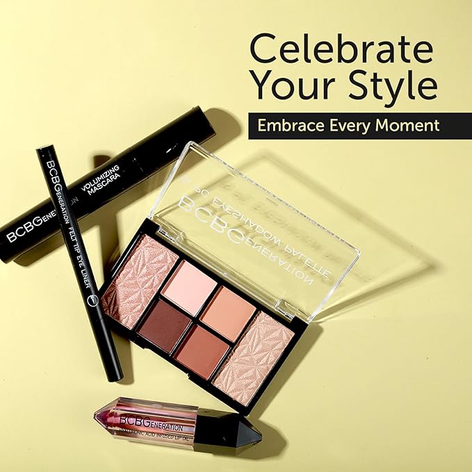 Natural Complete Eye and Lip Set - Includes Eyeshadow Palette, Eye Liner, Mascara, Lip Oil - 4 pcs