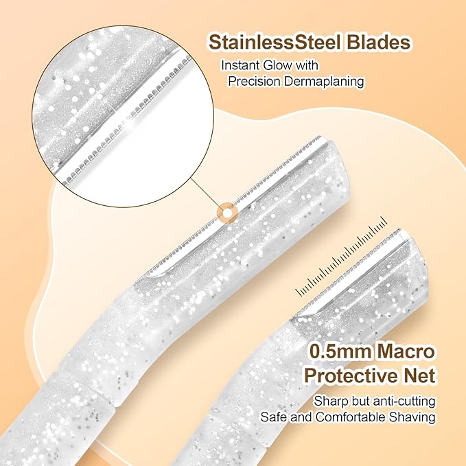 Women’s Dermaplane Razor for Face & Eyebrow - Anti-Cutting Japanese Blades for Eyebrow and Facial Hair Removal, Achieve Silky Skin and Perfect Brows (Transparent, 3 Count)