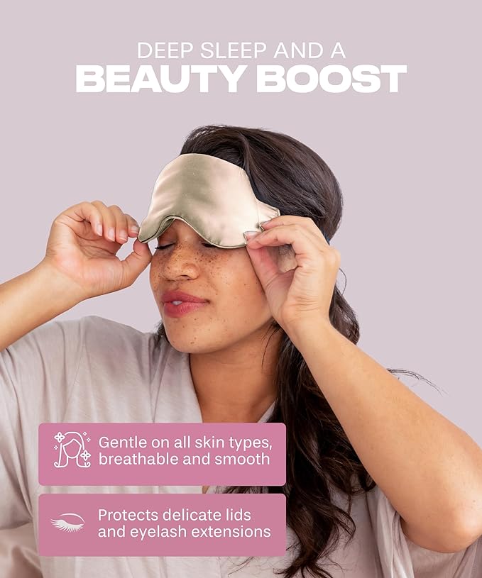 SUNDAYSILKS™ Exclusive Mulberry Silk Sleep Mask | Soft Eye Covers, Blackout Sleeping Mask for Women & Men | Silk Eye Mask for Sleep, Travel, and Relaxation | Antifaz para Dormir [Nude Champagne]