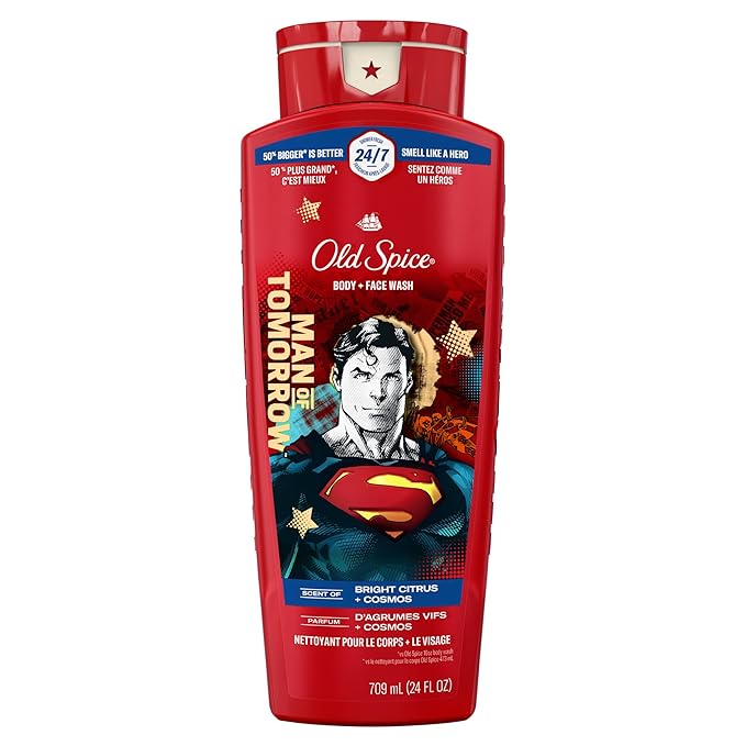 Old Spice Cleansing Body Wash for Men, 3X Defense, 24/7 Shower Fresh with Lasting Scent, 2-in-1 Body & Face Wash, Smell Like a Hero, Superman, Bright Citrus and Cosmos Scent, 24 oz