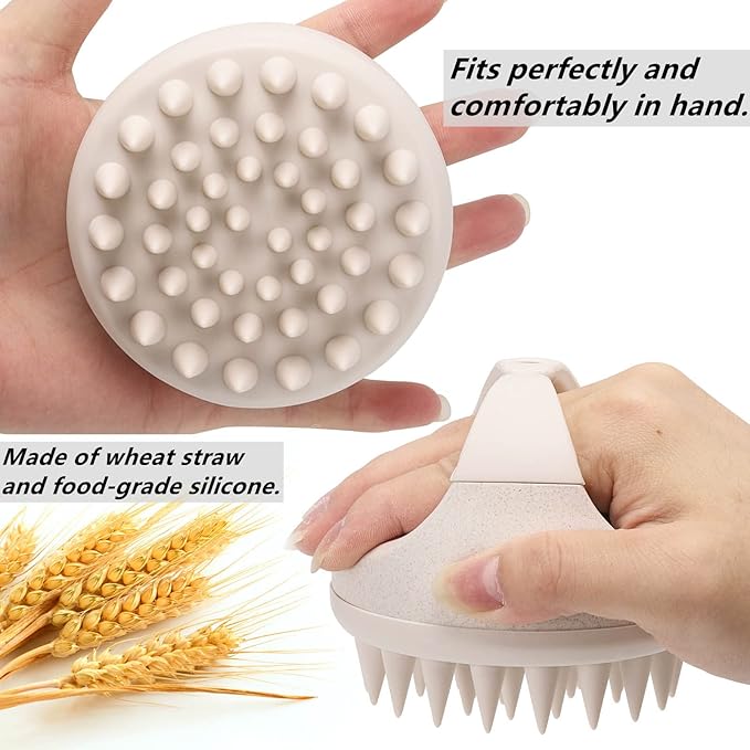 Hair Scalp Massager Shampoo Brush Hair Scrubber Washing Brush Silicone Scalp Exfoliator for Dandruff Removal- Beige