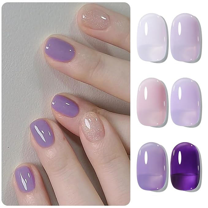BORN PRETTY Jelly Purple Gel Nail Polish 6 Colors Purple Violets Colors Gel Polish Kit Soak Off Gel Nail Kit Collection Nail Art Gel Manicure Kit DIY at Home Salon Gifts