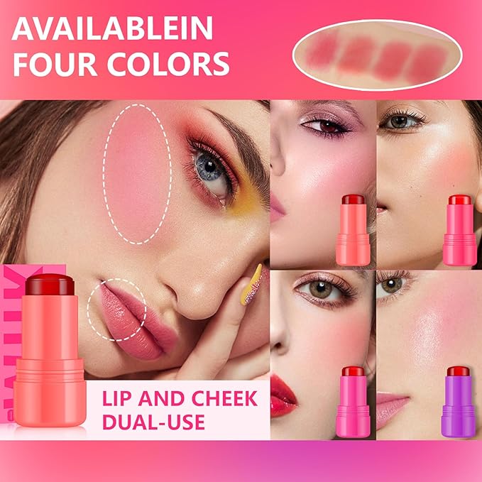 2 Pcs Milk Jelly Blush,Jelly Tint Blush Stick Stick (01#+02#)
