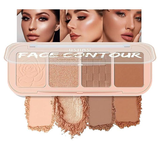 4 Colors Contour Palette, Face Contouring Highlighters Bronzer Powder Makeup Kit, Natural Contouring Makeup Kit for Beginner, All in one Makeup Contour Palettes (02, 1.02)