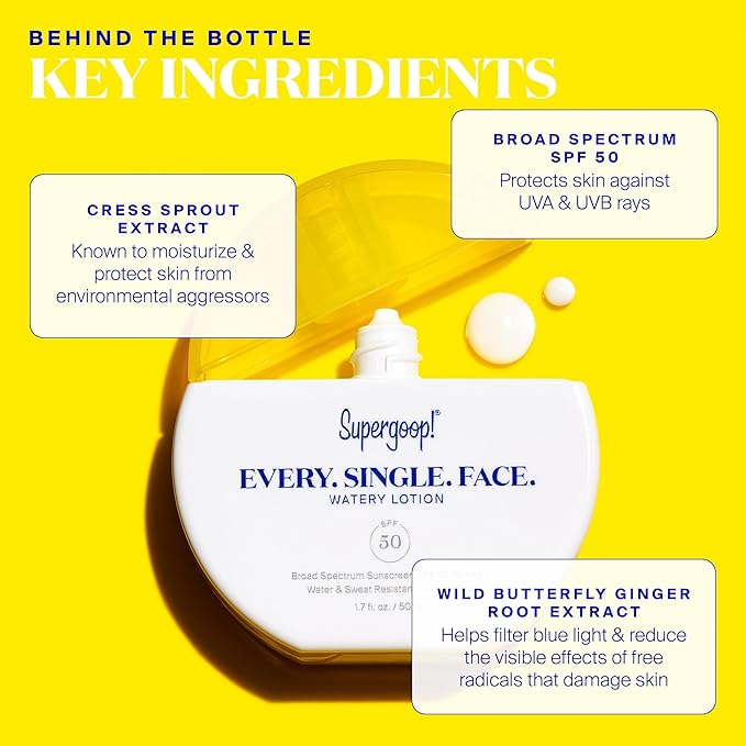 Supergoop! Every. Single. Face. Watery Lotion - 1.7 fl oz - Pack of 2 - Broad Spectrum SPF 50 PA++++ Sunscreen Lotion - Water & Sweat Resistant - All Skin Types